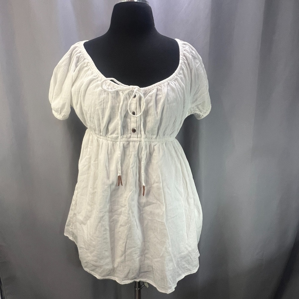 Gap Fit & Flare Dress‎ Womens Womens Medium White Cotton Tie Front Puff Sleeve